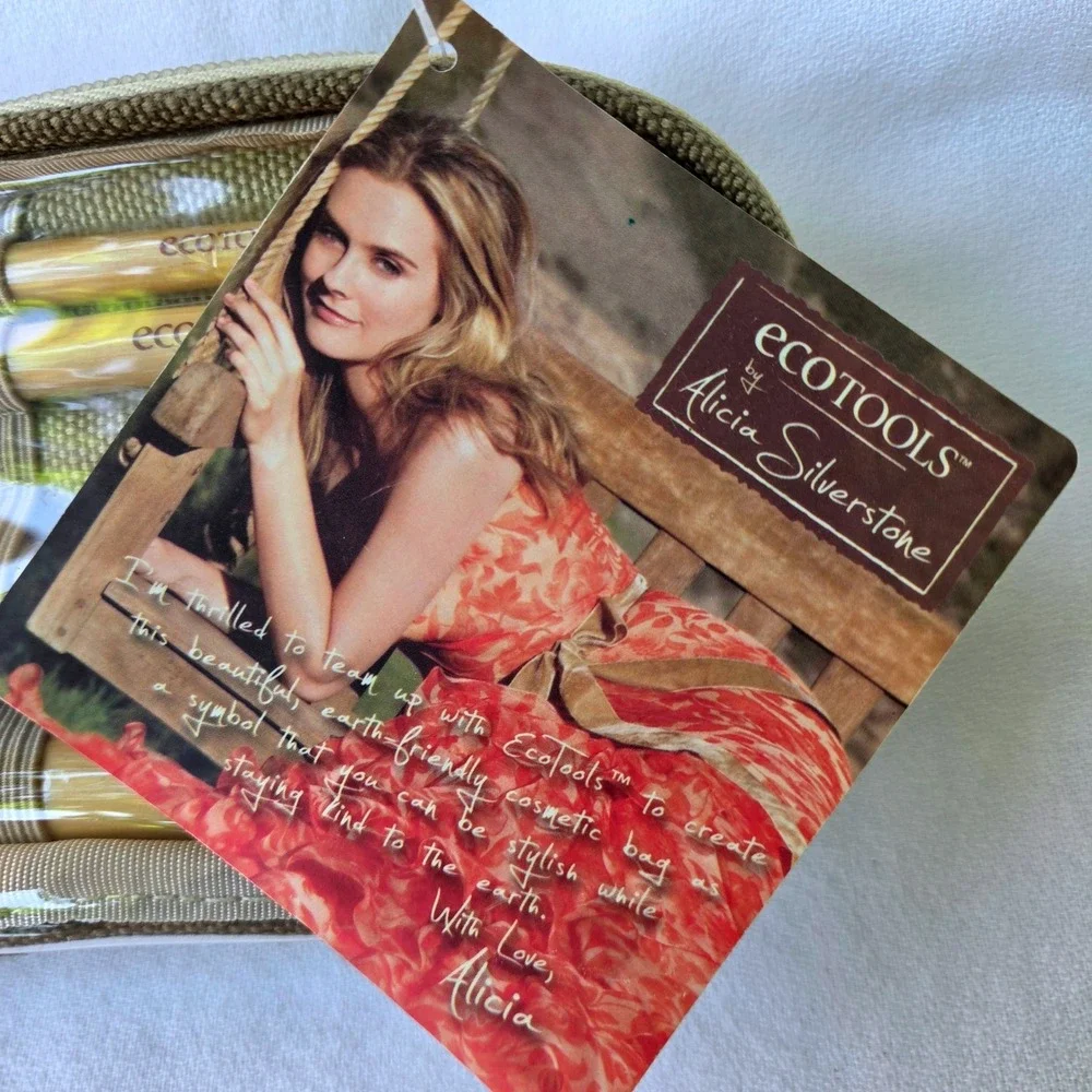 EcoTools Makeup Brush Set Tan New Alicia Silverstone 5pc Cosmetic Bag
